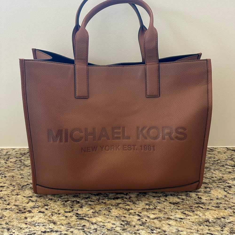 Michael Kors Cooper Logo Embossed Pebbled Leather Tote Bag